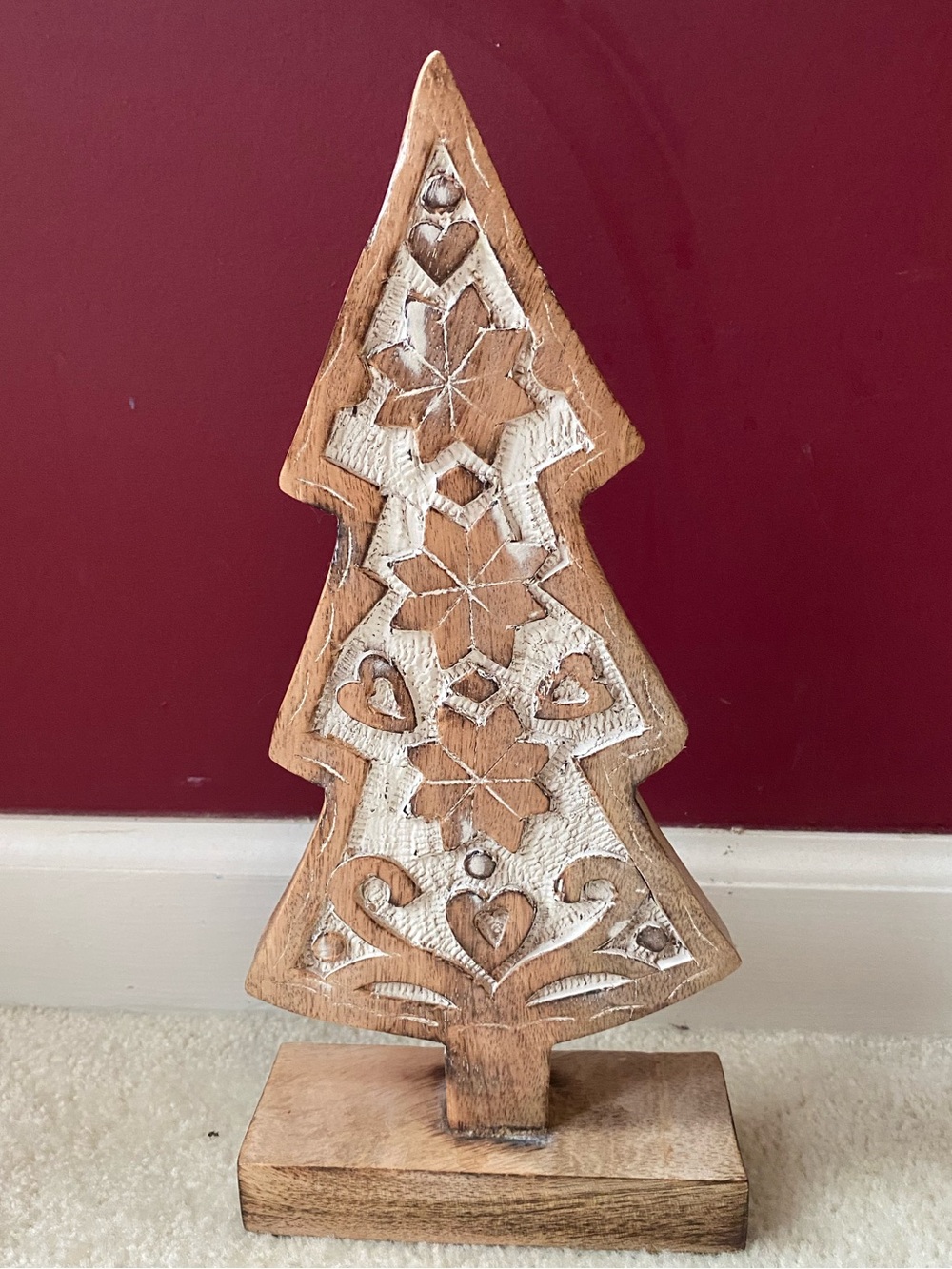 Rustic Carved Wood Christmas Tree Décor - Natural NWT